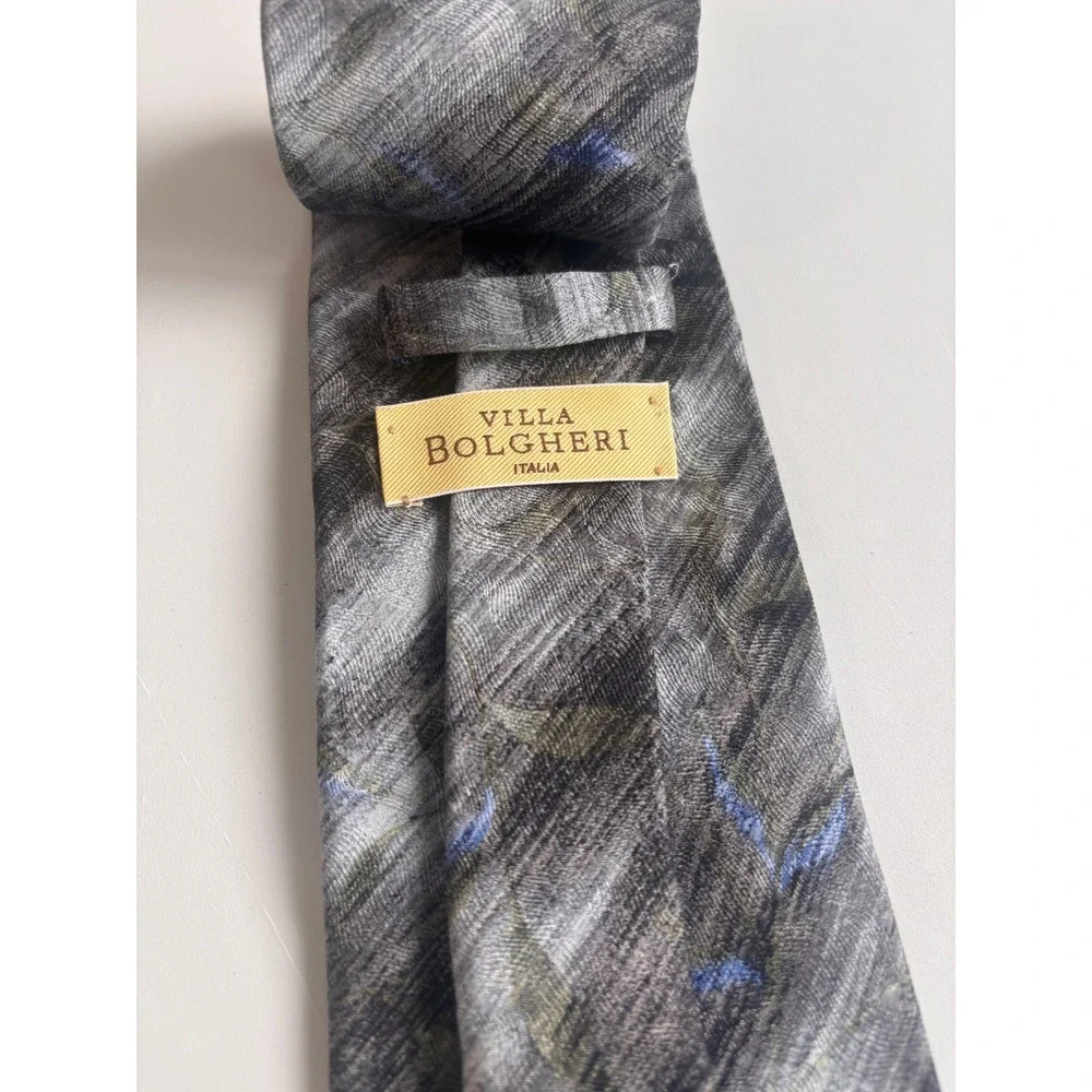Villa Bolgheri Necktie Mens OS Grey Excellent Silk‎ Abstract Made in Italy